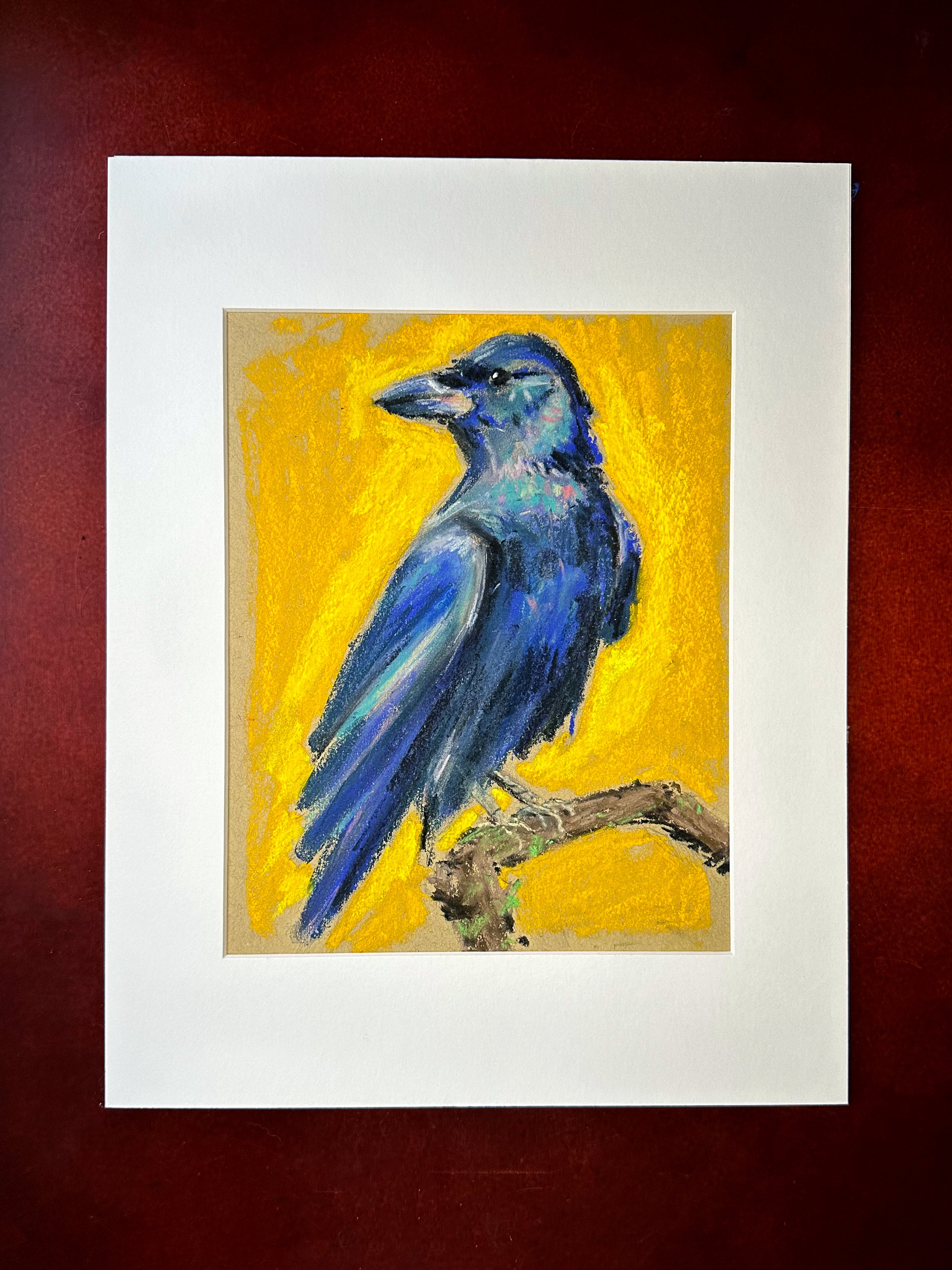 "Blue Crow" - Original Soft Pastel Artwork 11x14" Matted